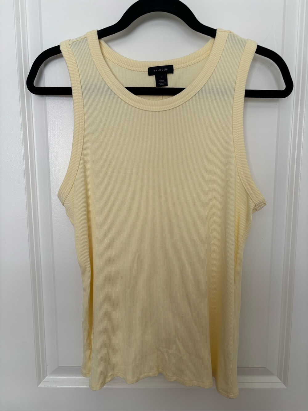 Halogen Ribbed Scoop Neck Tank Top - Pale Yellow
